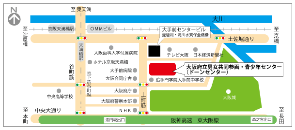 ドーンセンターへの地図